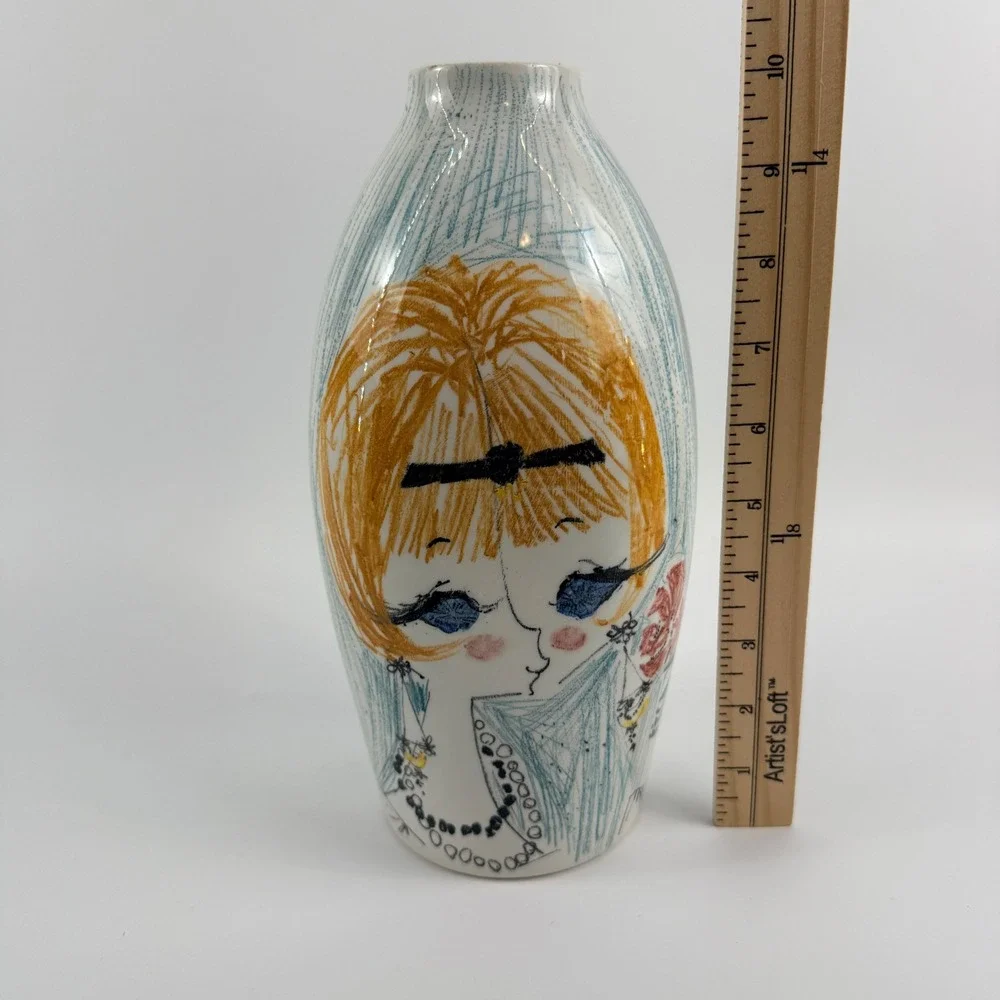 Vintage Milvia Scarpa Quadrifoglio Italy Ceramic Girl Face Vase MCM